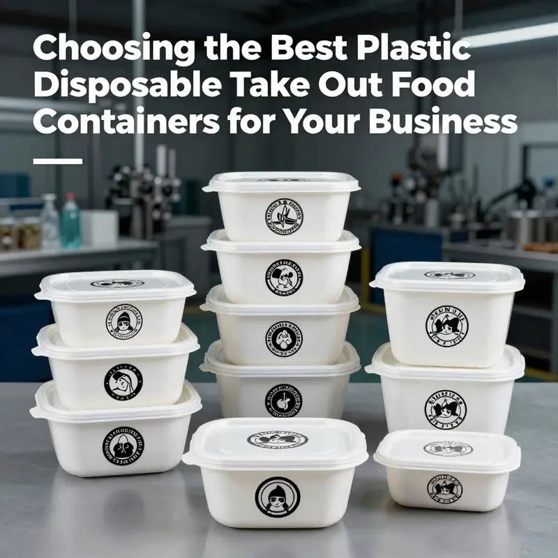 A variety of plastic disposable take out food containers available on Alibaba, designed for various food service needs.