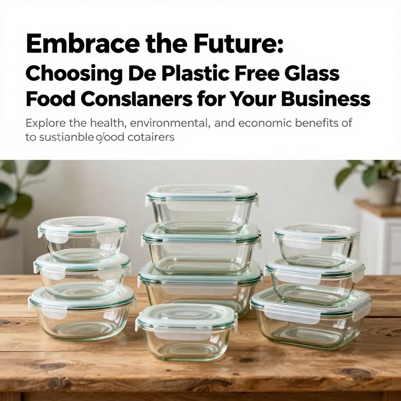 Various de plastic free glass food containers arranged on a rustic table, highlighting their eco-friendly appeal.