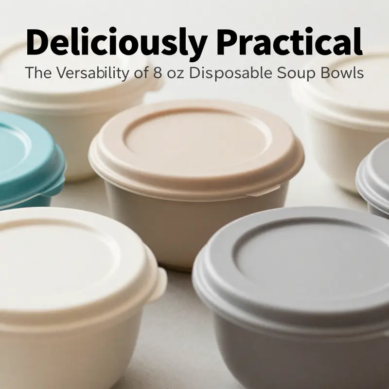 An array of 8 oz disposable soup bowls, highlighting their ideal construction for hot and liquid foods.