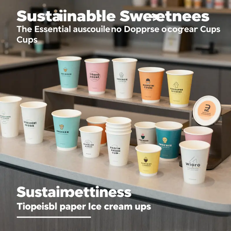 Close-up of eco-friendly paper ice cream cups made from recycled materials.