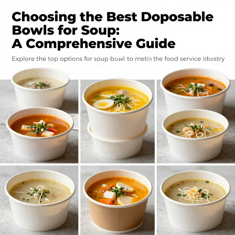 A colorful assortment of disposable soup bowls, including paper, plant-based, and recycled options, showcasing diversity in food service.