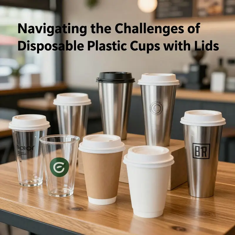 Infographic depicting the recycling challenges of disposable plastic cups with lids.