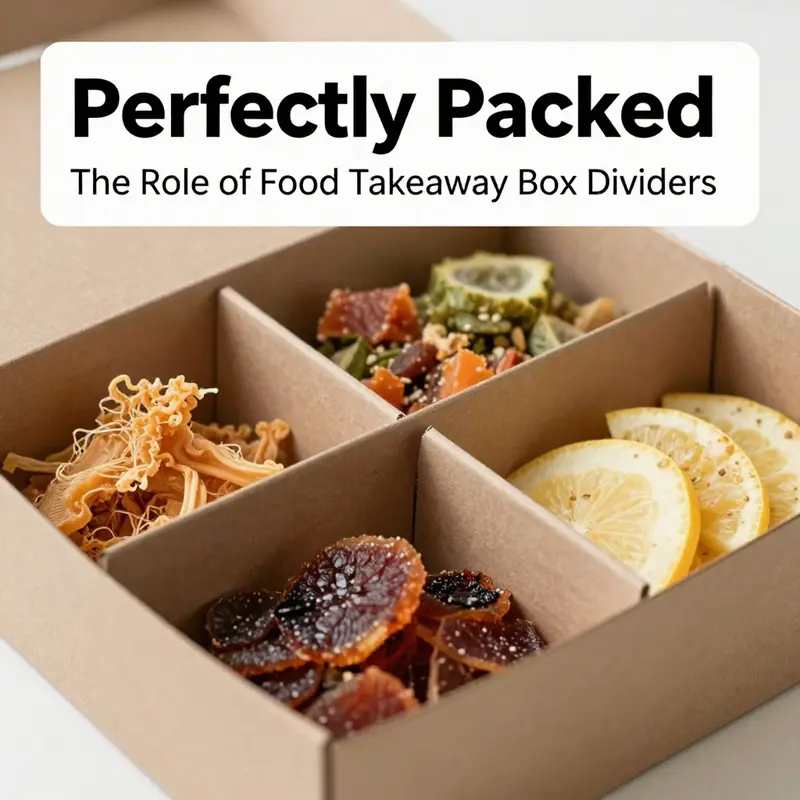 Food takeaway boxes featuring durable plastic and molded fiber dividers effectively organize different food items.