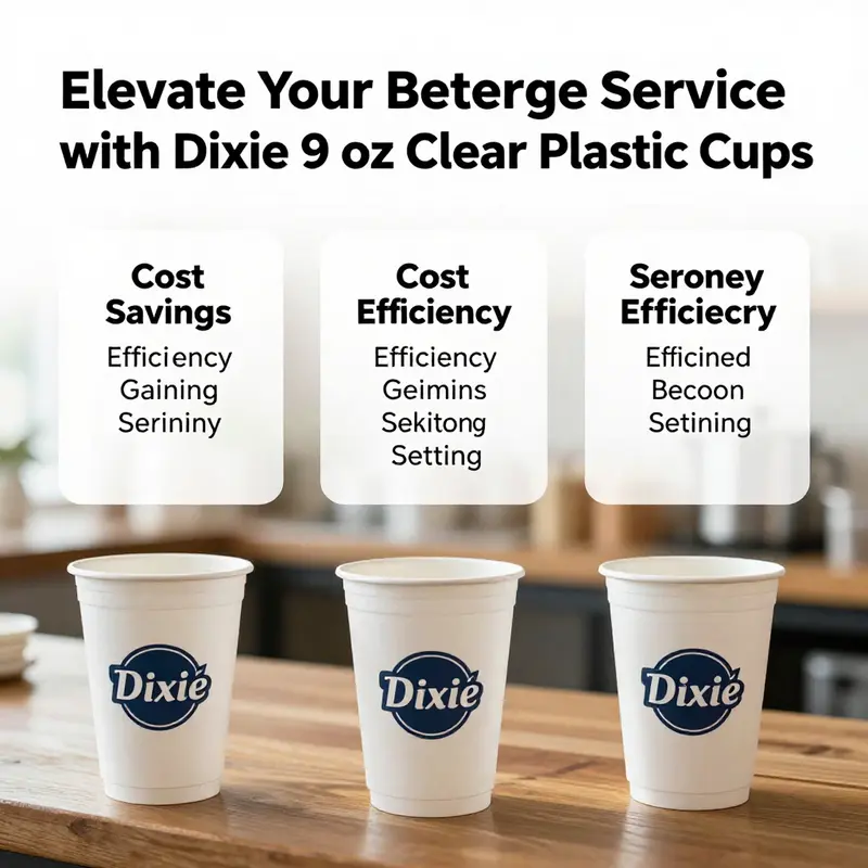 Dixie 9 oz clear plastic cups showcased with beverages, highlighting their features.