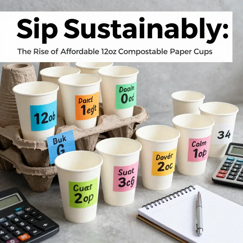 The construction of a 12oz compostable paper cup showcasing its paper body and PLA lining.