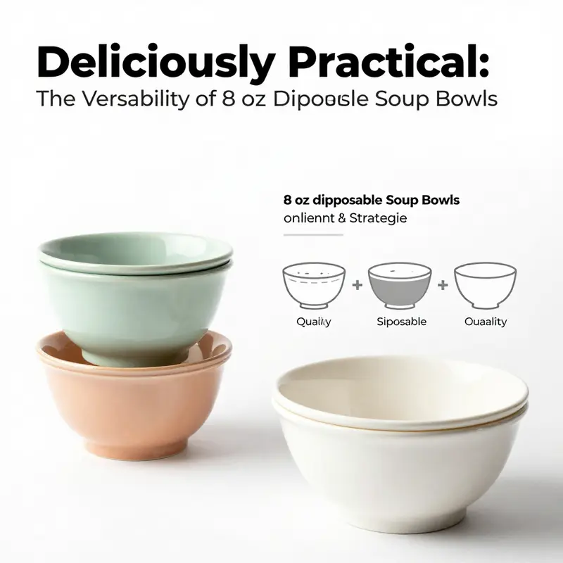 An array of 8 oz disposable soup bowls, highlighting their ideal construction for hot and liquid foods.