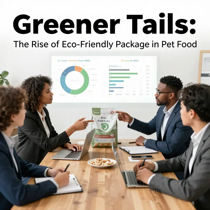 A beautiful collection of sustainable pet food packaging materials made from biodegradable and recycled options.
