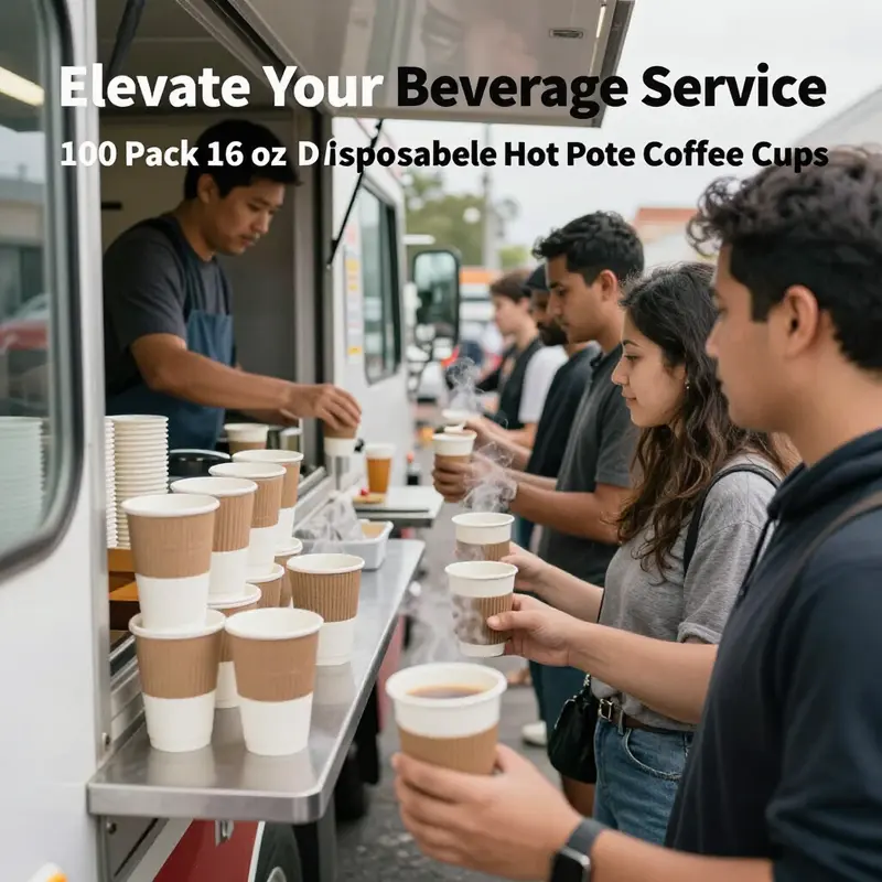 Showcasing the robust material and stylish design of 16 oz disposable hot paper coffee cups.