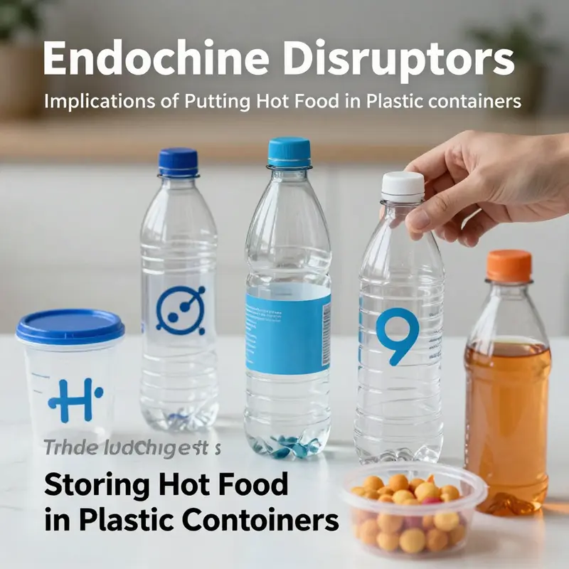 Hot food stored in plastic containers, illustrating the risk of chemical migration.