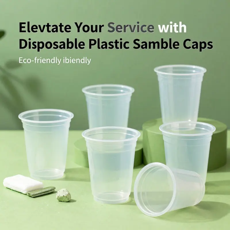 Display of sterile disposable plastic sample cups, highlighting the importance of sterilization in safe handling.
