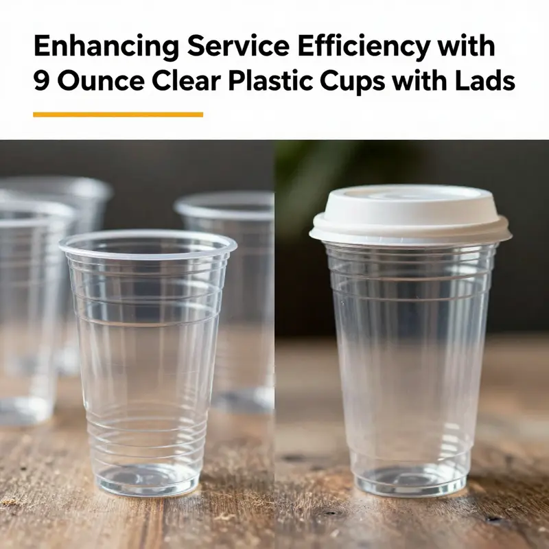 A variety of 9-ounce clear plastic cups with distinct lid designs, highlighting versatility.