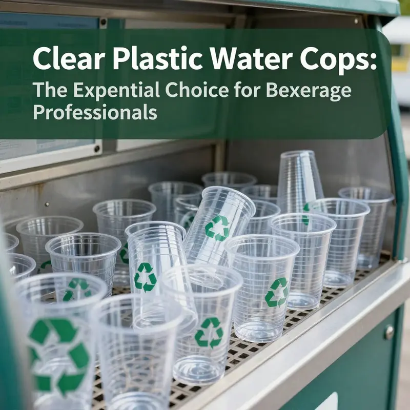 Materials such as PP and PET shown alongside the clear plastic cups, emphasizing safety and durability.