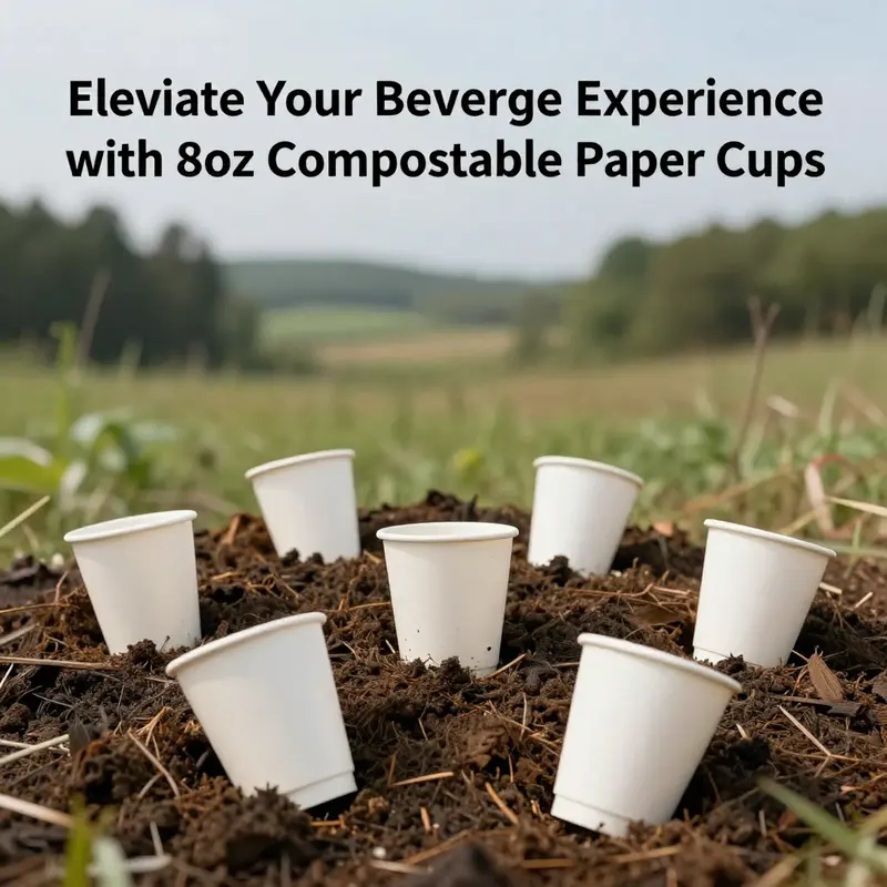 Barista in a cafe offers 8oz compostable cups, showcasing an eco-friendly beverage option.