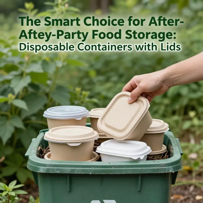A variety of disposable food containers with lids catering to different types of after-party food.