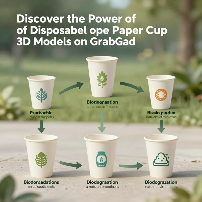 A designer’s workspace displaying innovative disposable paper cup models on GrabCAD.