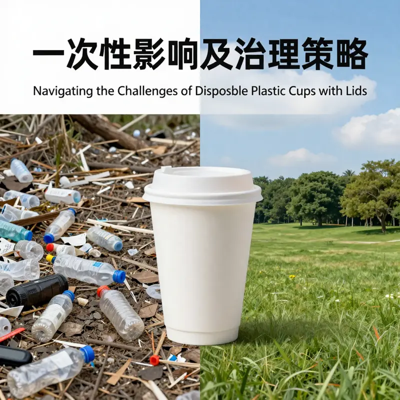 Infographic depicting the recycling challenges of disposable plastic cups with lids.