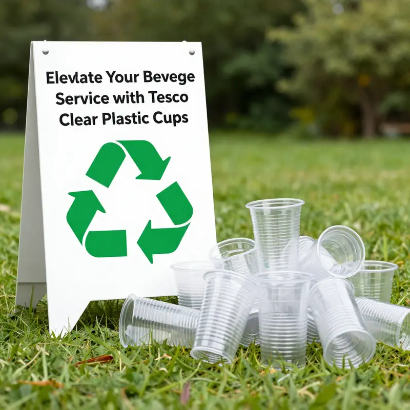 A variety of Tesco clear plastic cups showcasing their quality and versatility for different beverages.