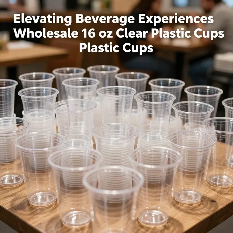 Various wholesale 16 oz clear plastic cups in setting, showcasing their versatility in beverage service scenarios.