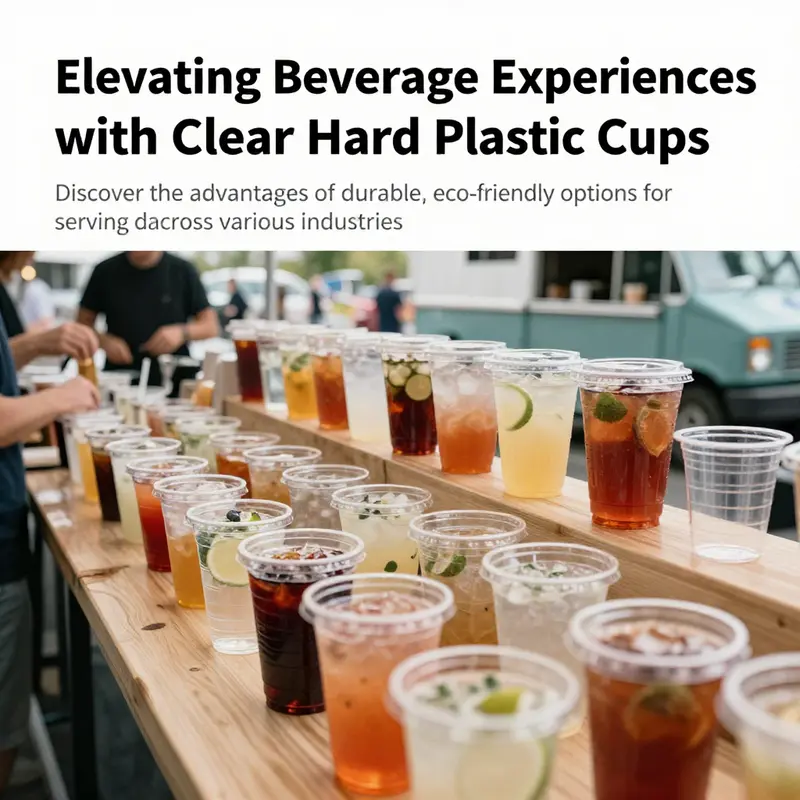 A busy setting with clear hard plastic cups used in various beverage serving scenarios, highlighting their versatility.