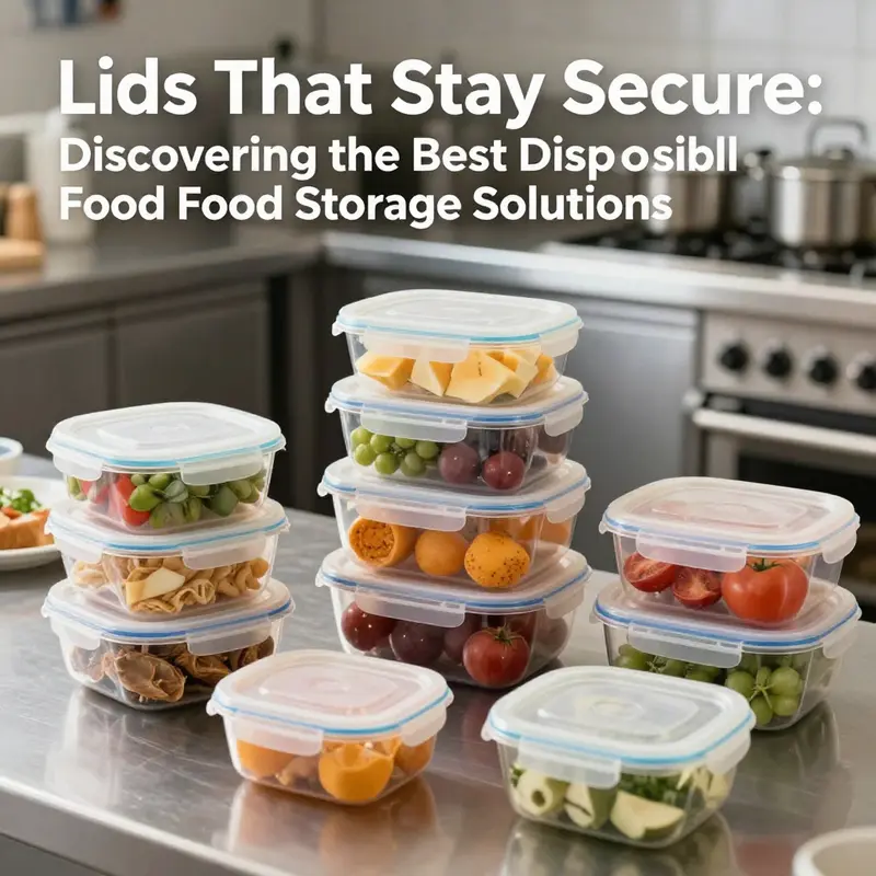 A diverse array of colorful disposable food storage containers filled with fresh foods, illustrating their practicality for food service.