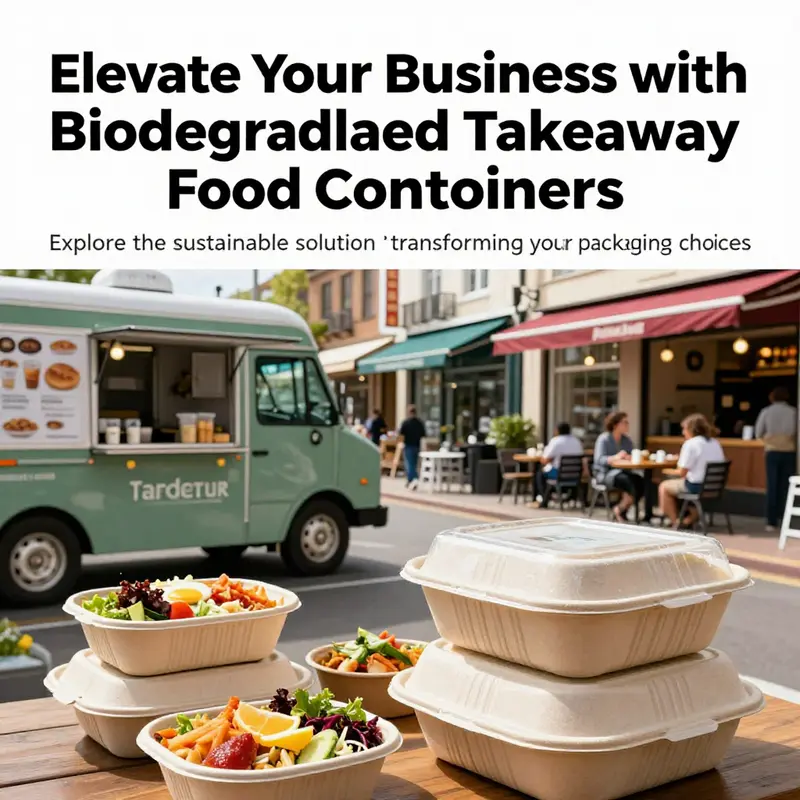Food trucks and cafés showcasing biodegradable takeaway food containers filled with prepared meals.