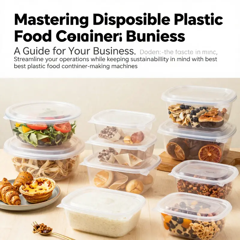 A variety of disposable plastic food containers displayed with food items, illustrating their application in dining.