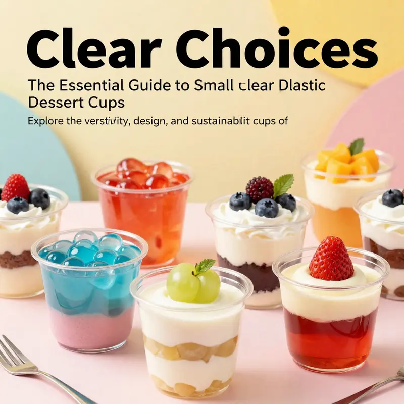 Assorted small clear plastic dessert cups filled with vibrant desserts.
