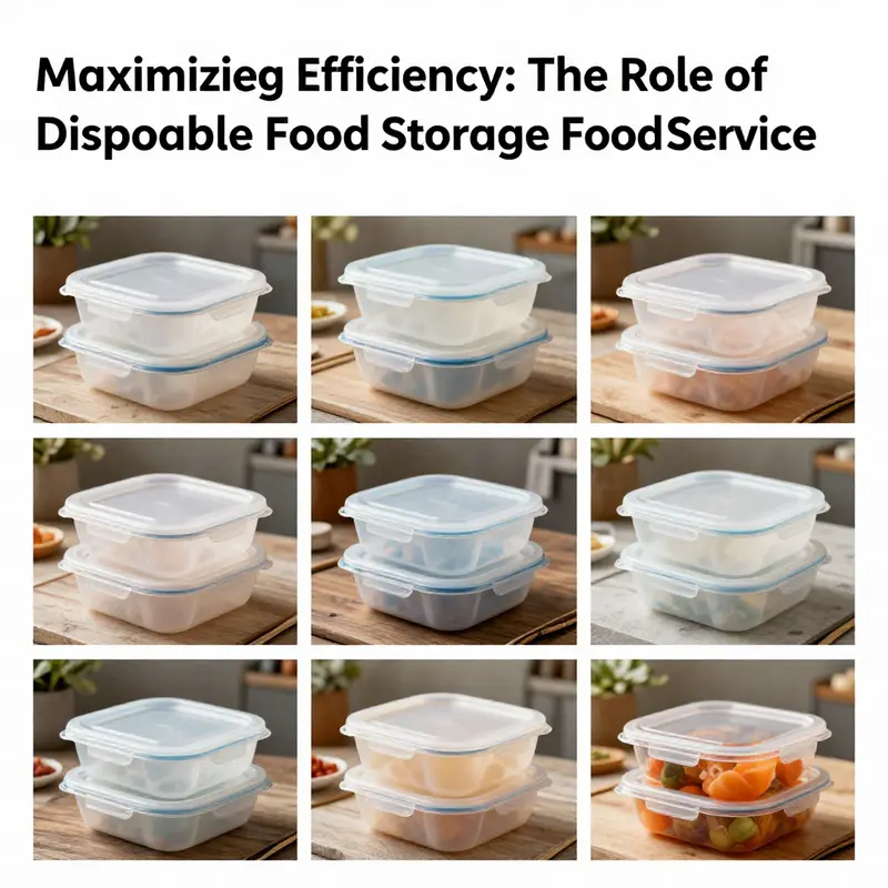 A collage of square disposable food storage containers filled with food, used in restaurants and outdoor settings.