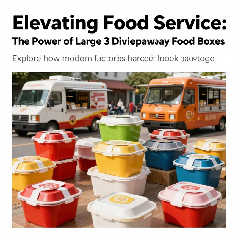 A variety of large 3 division takeaway food boxes presented in different culinary settings.
