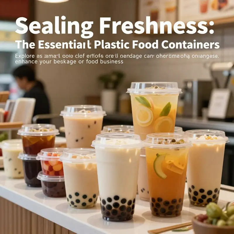 Various watertight plastic food containers being used in a bubble tea shop to showcase their practicality.