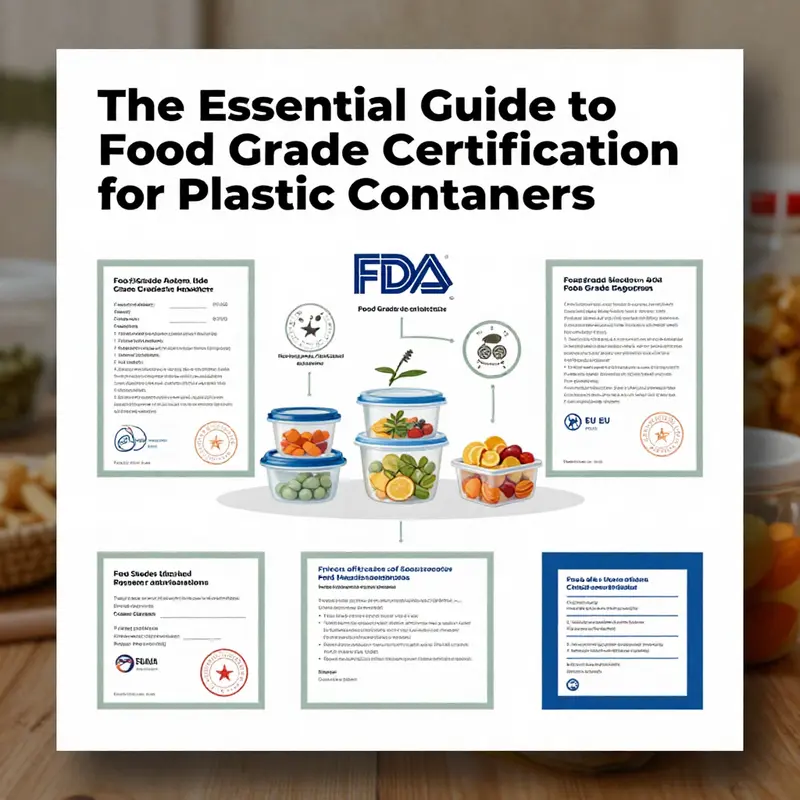 Infographic displaying food grade certification standards and regulations for plastic containers.