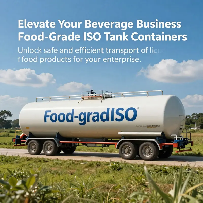 An outdoor view of a food-grade ISO tank container surrounded by greenery, representing cleanliness and food safety.