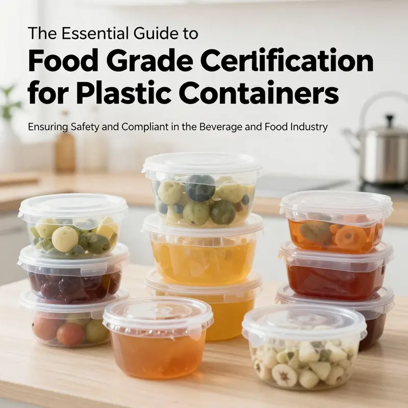 Display of various food grade plastic containers designed for safe use in food and beverage services, showcasing their different sizes and shapes.