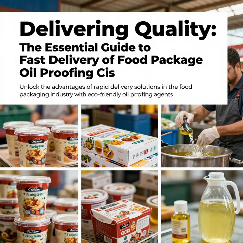 A montage depicting the food packaging industry, illustrating various food containers and oil-proofing agents.