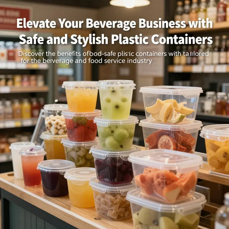 Interior of a busy beverage shop featuring food-safe plastic containers with lids in use.