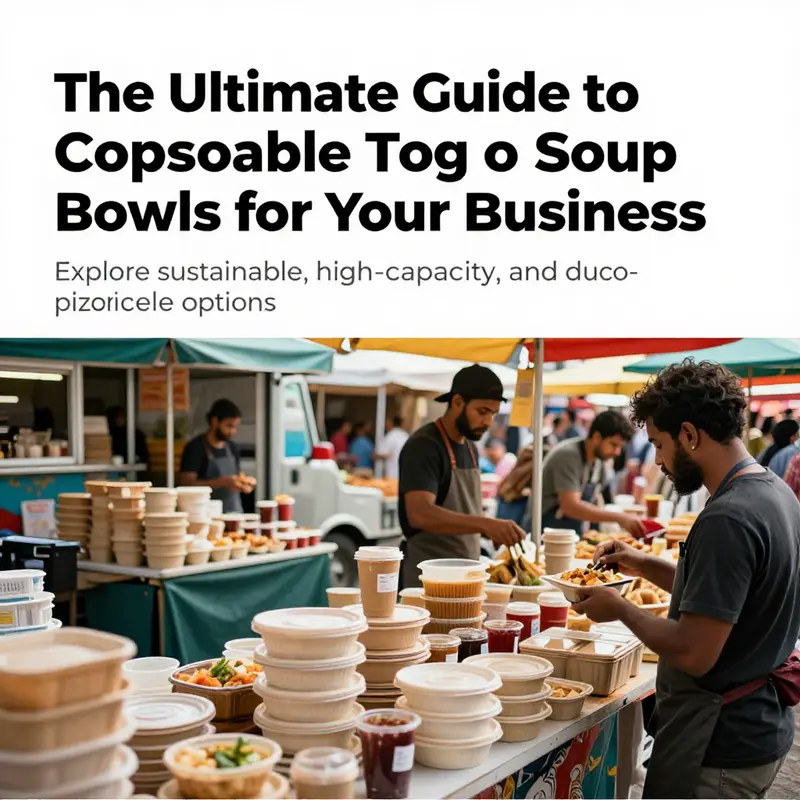 Vibrant food market with vendors showcasing various disposable packaging solutions for food service, illustrating trends in the industry.