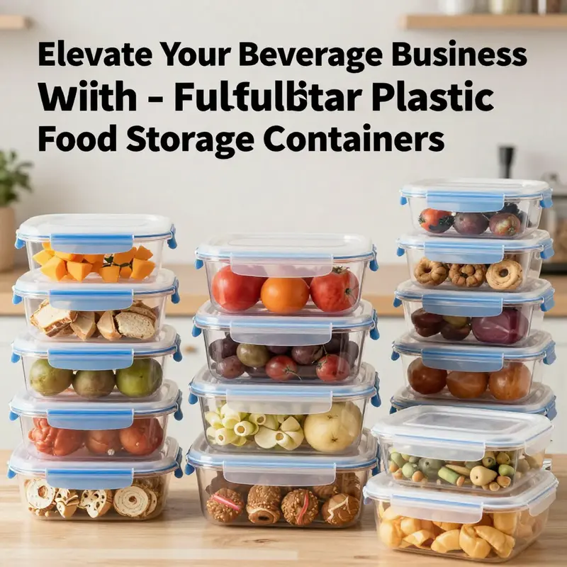 A variety of Fullstar plastic food storage containers filled with different food items, demonstrating their versatility for food service.