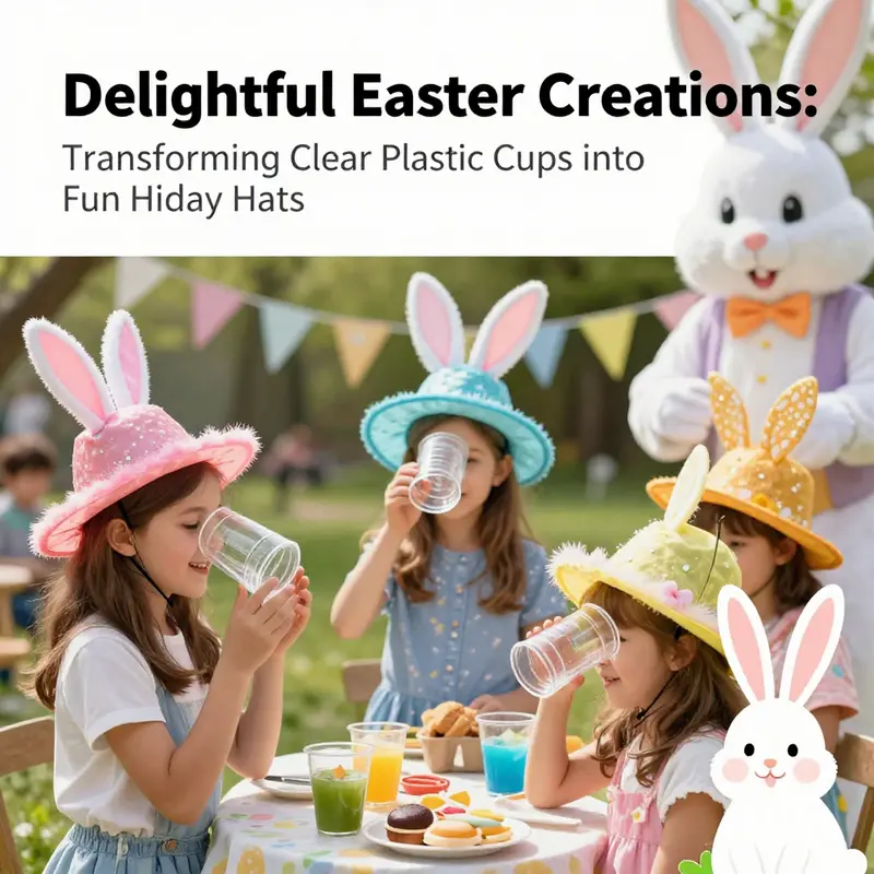 Children enjoying a workshop crafting Easter hats from clear plastic cups.