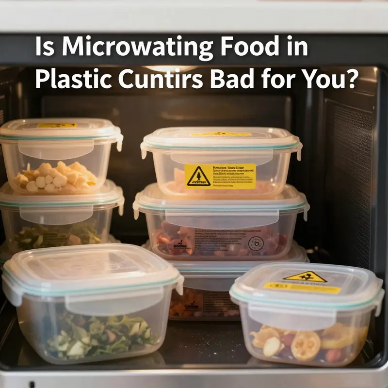 Warning labels on plastic containers highlight the health risks associated with microwaving.