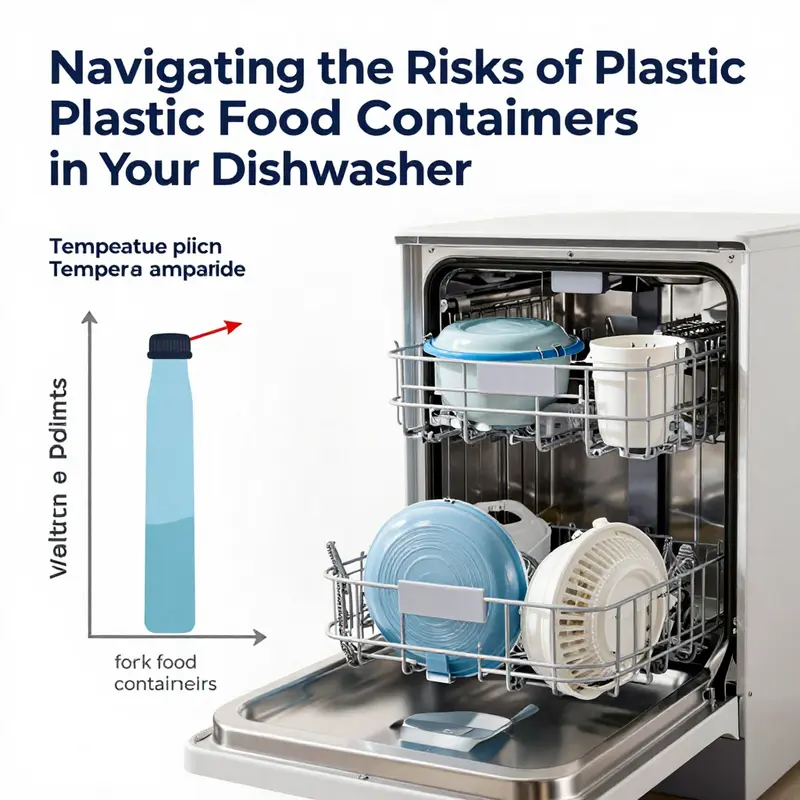 Illustration of plastic food containers revealing the risks associated with dishwasher use.