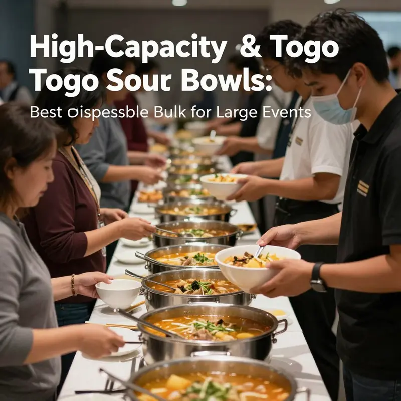 A colorful collection of disposable soup bowls representing different materials and capacities.