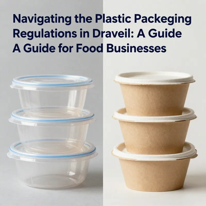 Draveil’s food market showcasing available food packaging options, illustrating compliance with plastic regulations.