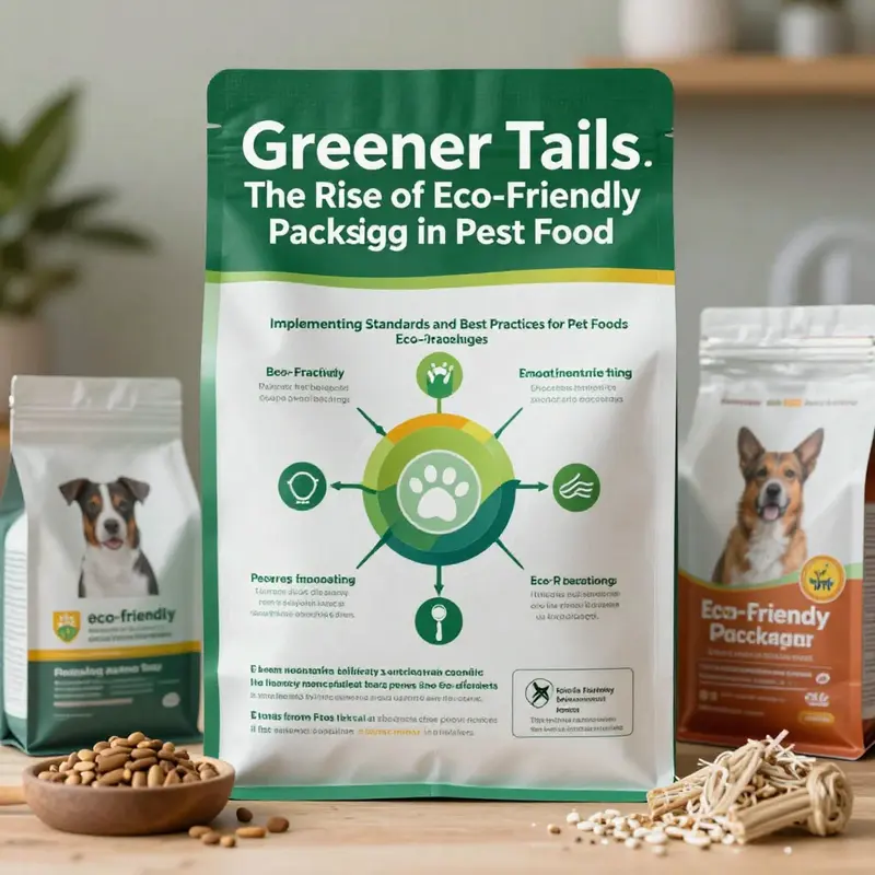 A beautiful collection of sustainable pet food packaging materials made from biodegradable and recycled options.