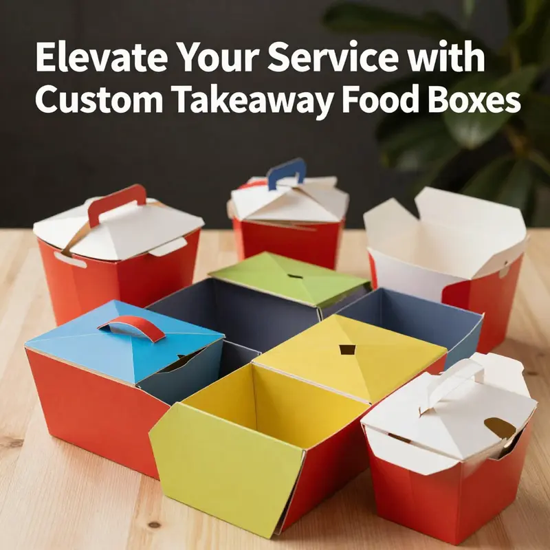 An array of sustainable takeaway food boxes, emphasizing eco-friendly materials.