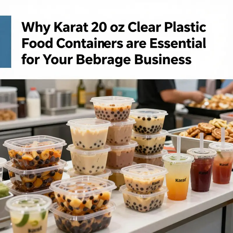 Close-up view of Karat 20 oz clear plastic food containers highlighting their clarity and versatility.