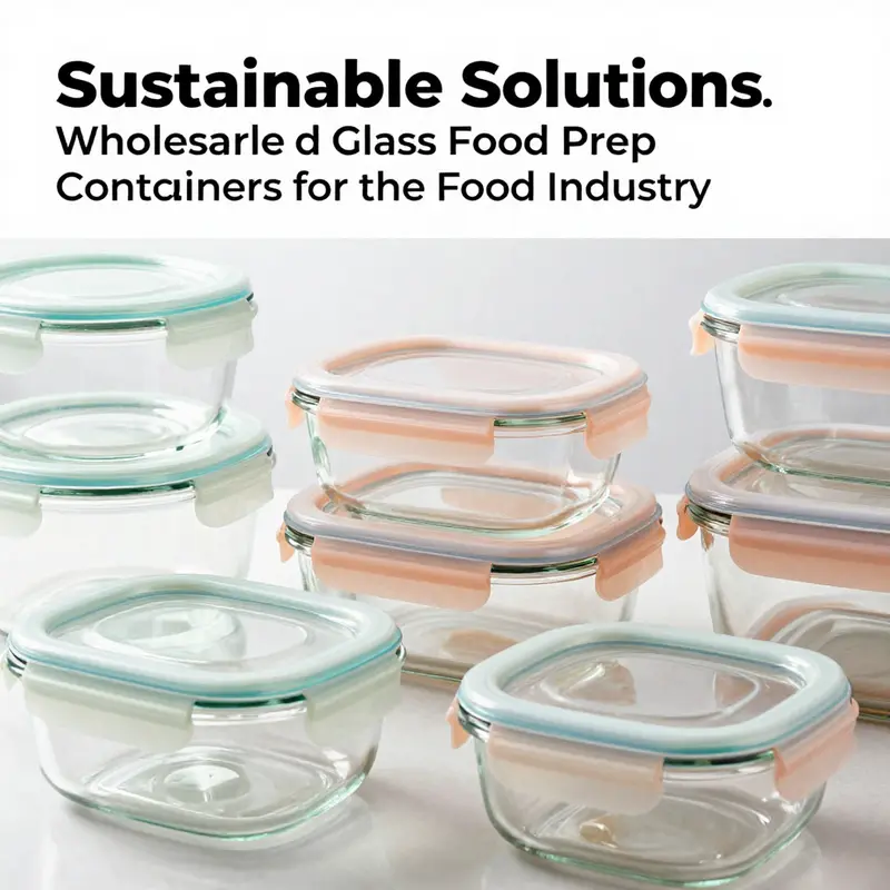 A range of glass food prep containers showcasing their key specifications, including material and design features.
