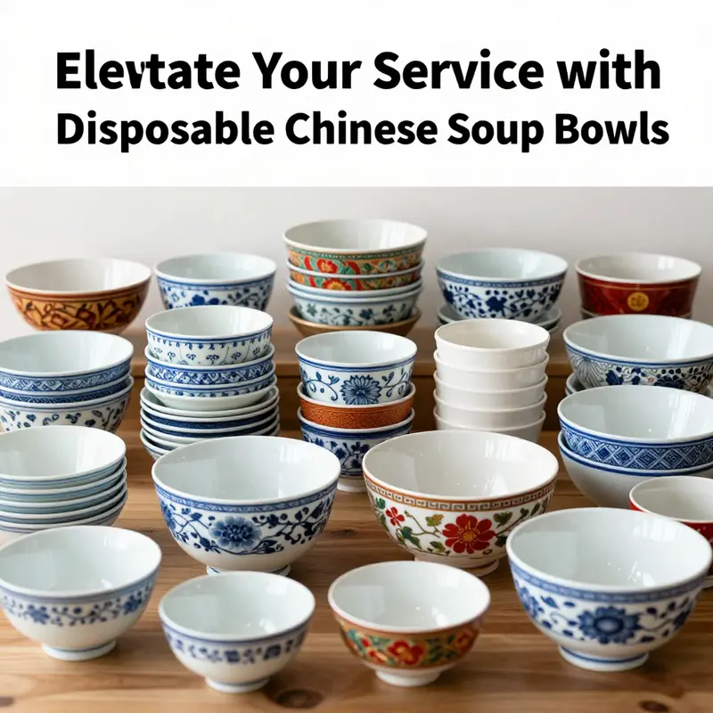 A selection of disposable Chinese soup bowls highlighting their versatility in sizes and designs.