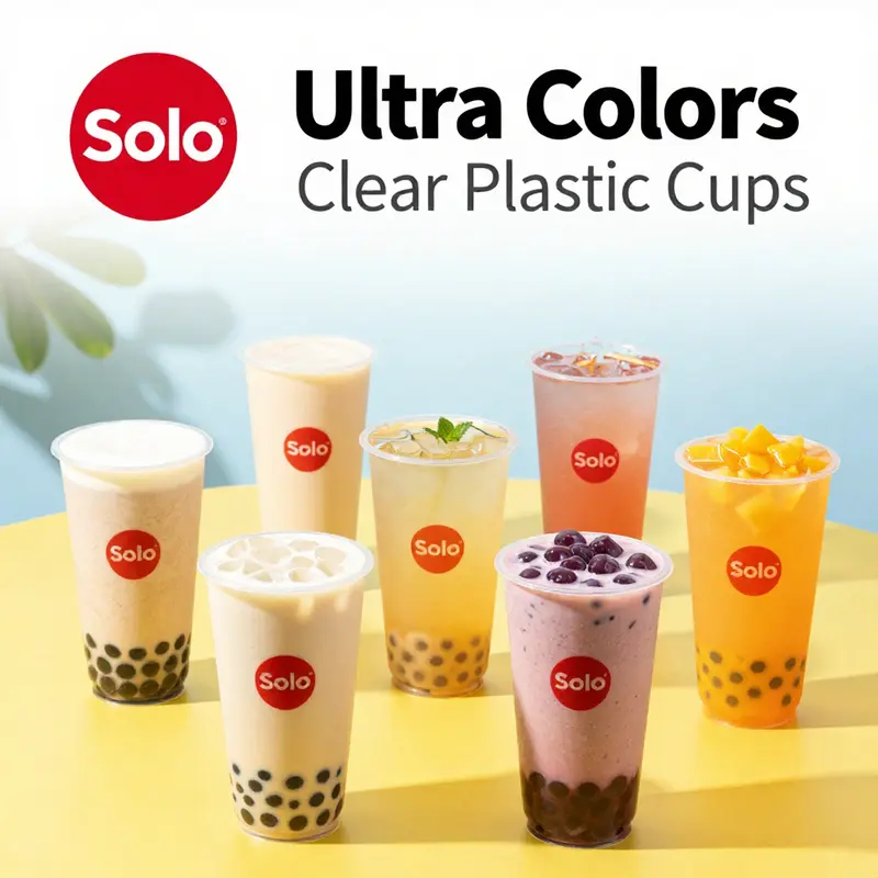 The vibrant design and durability of Solo Ultra Colors Clear Plastic Cups enhance beverage presentation.