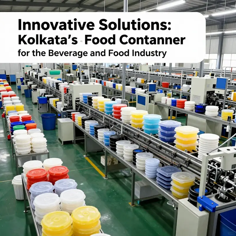 A busy plastic food container manufacturing facility in Kolkata, highlighting modern production techniques and diverse product offerings.