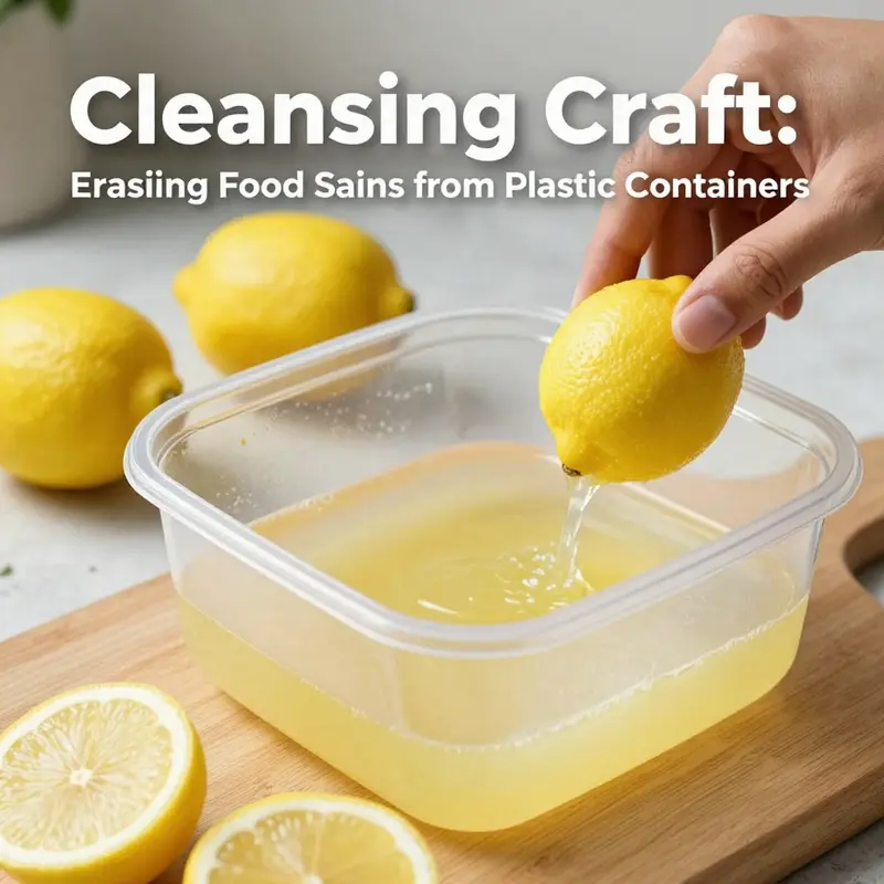 Applying baking soda paste to remove stubborn food stains from plastic containers.